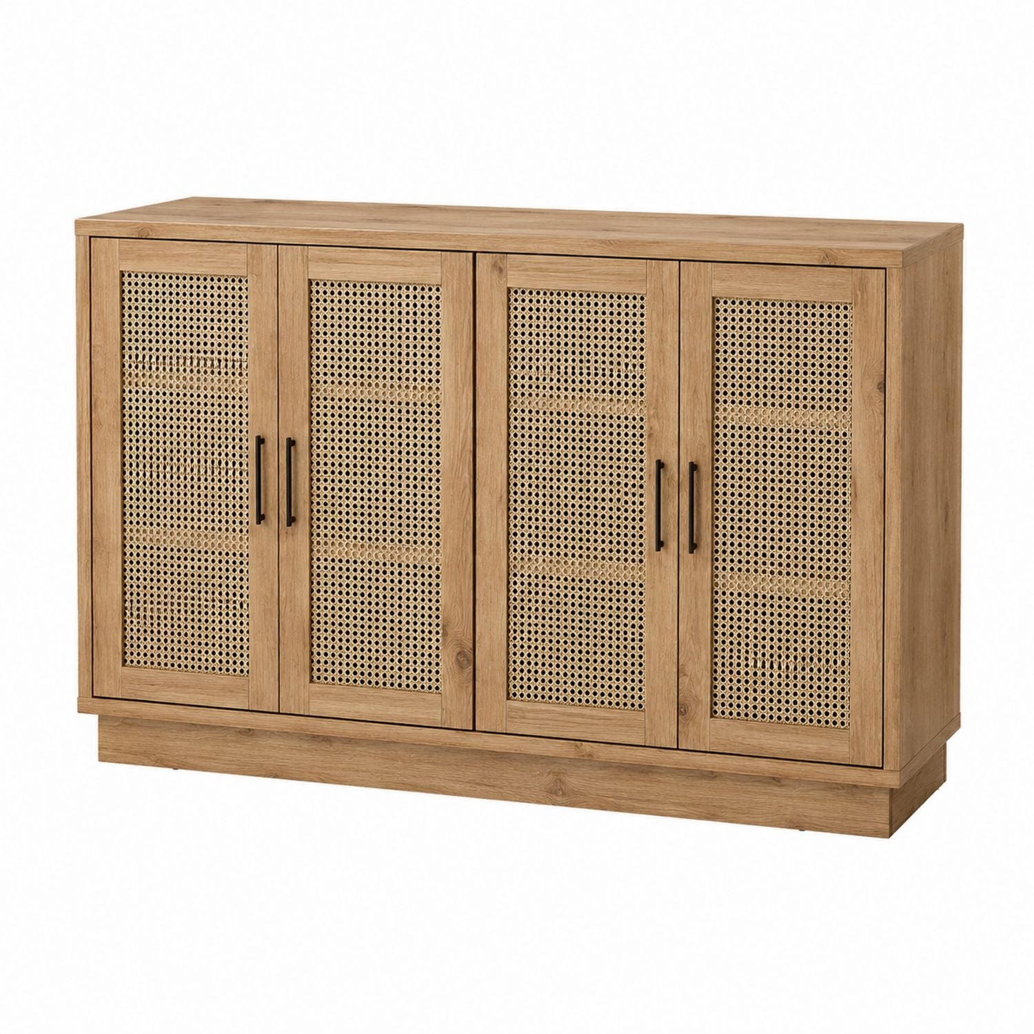 Wooden Sideboard with Rattan Doors Natural 4-Door Cabinet