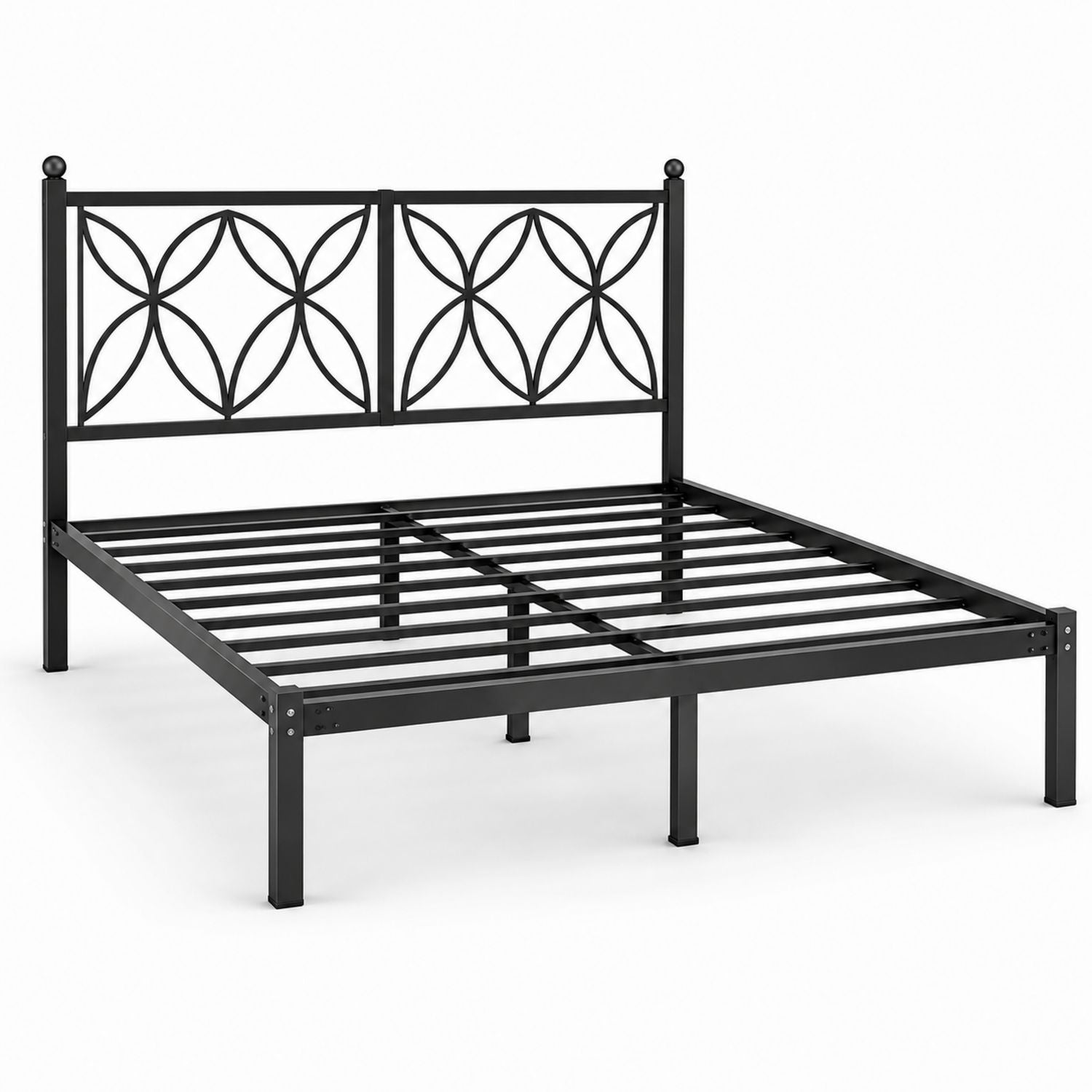 Steel Queen Metal Platform Bed Frame with Decorative Headboard Black