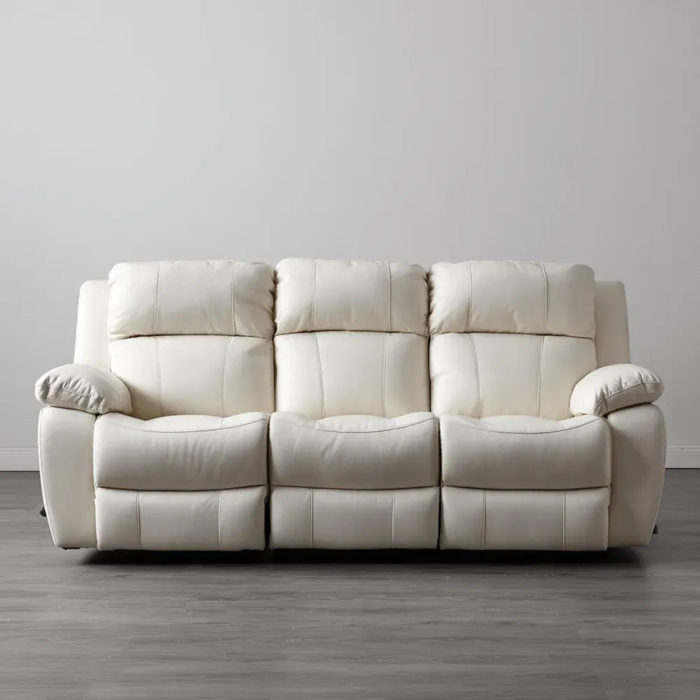 Recliner Sofa Set Faux Leather Ivory – Modern Design 205x90x95 cm