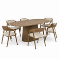 Oval Walnut Dining Table Set with Six Chairs