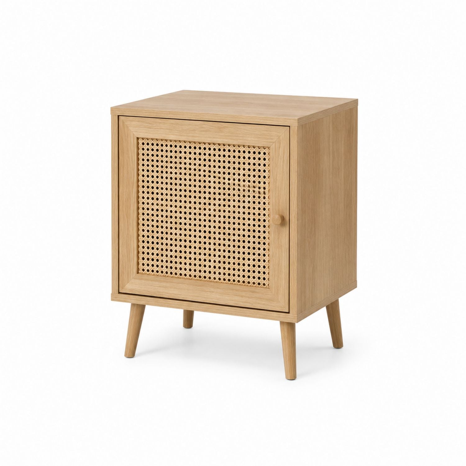 Wood Nightstand with Woven Cane Door 40cm x 35cm x 55cm