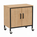 Engineered Wood Storage Cabinet with Steel Frame and Wheels