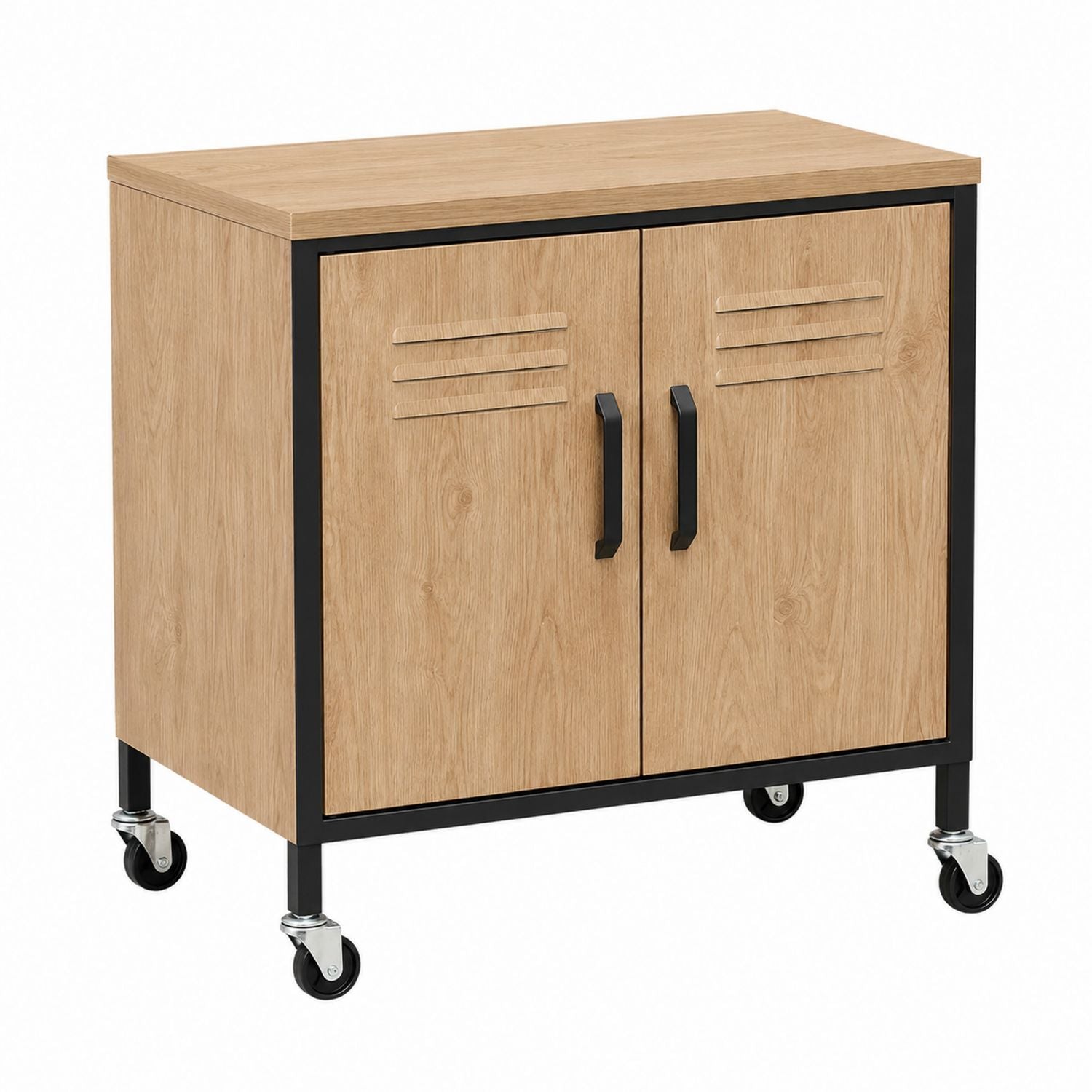 Engineered Wood Storage Cabinet with Steel Frame and Wheels
