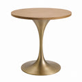 Round Wood Dining Table with Brass Base