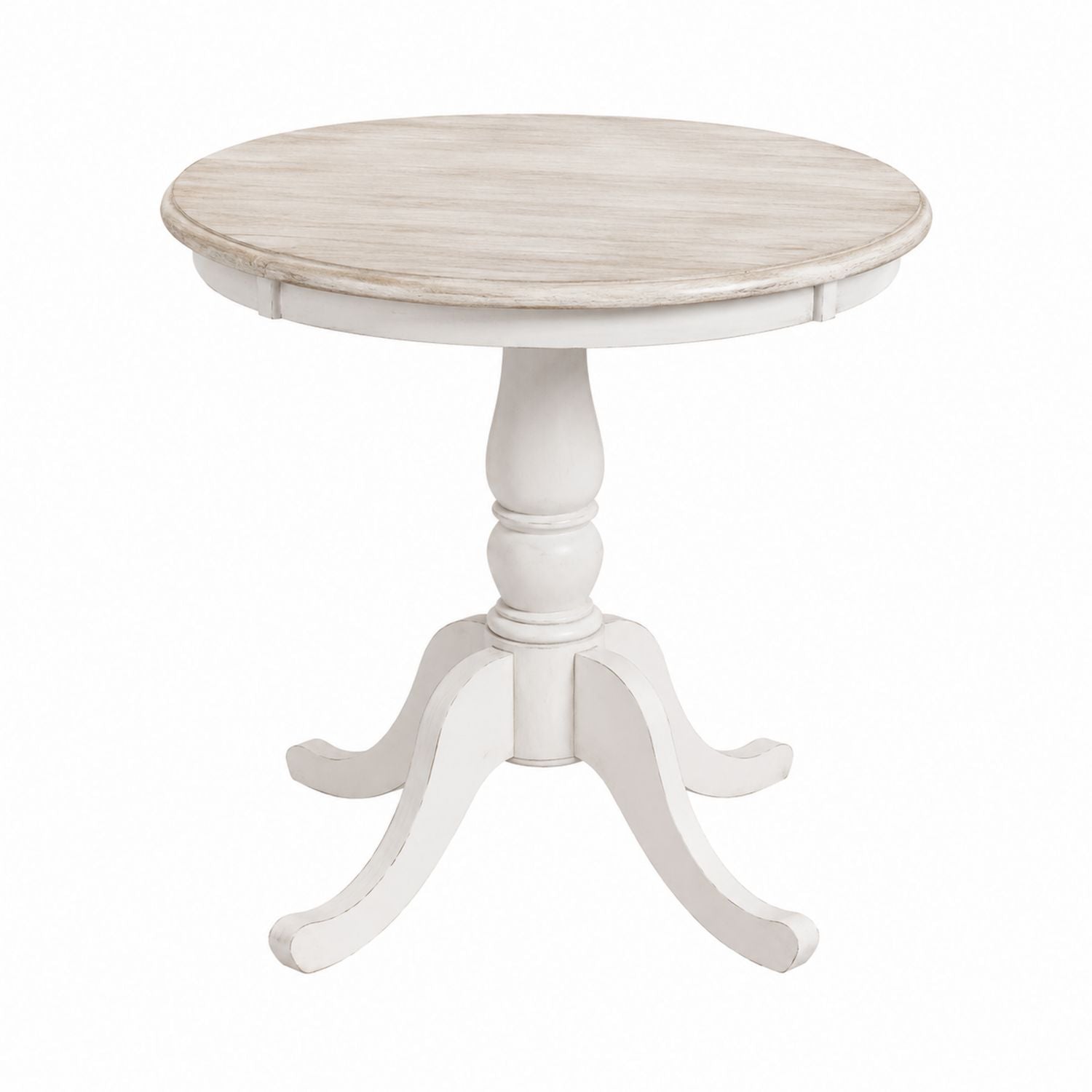Round Wood Dining Table with Distressed White Finish 75cm Diameter
