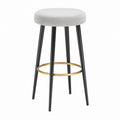 Light Grey Upholstered Bar Stool with Steel Legs and Brass Footrest
