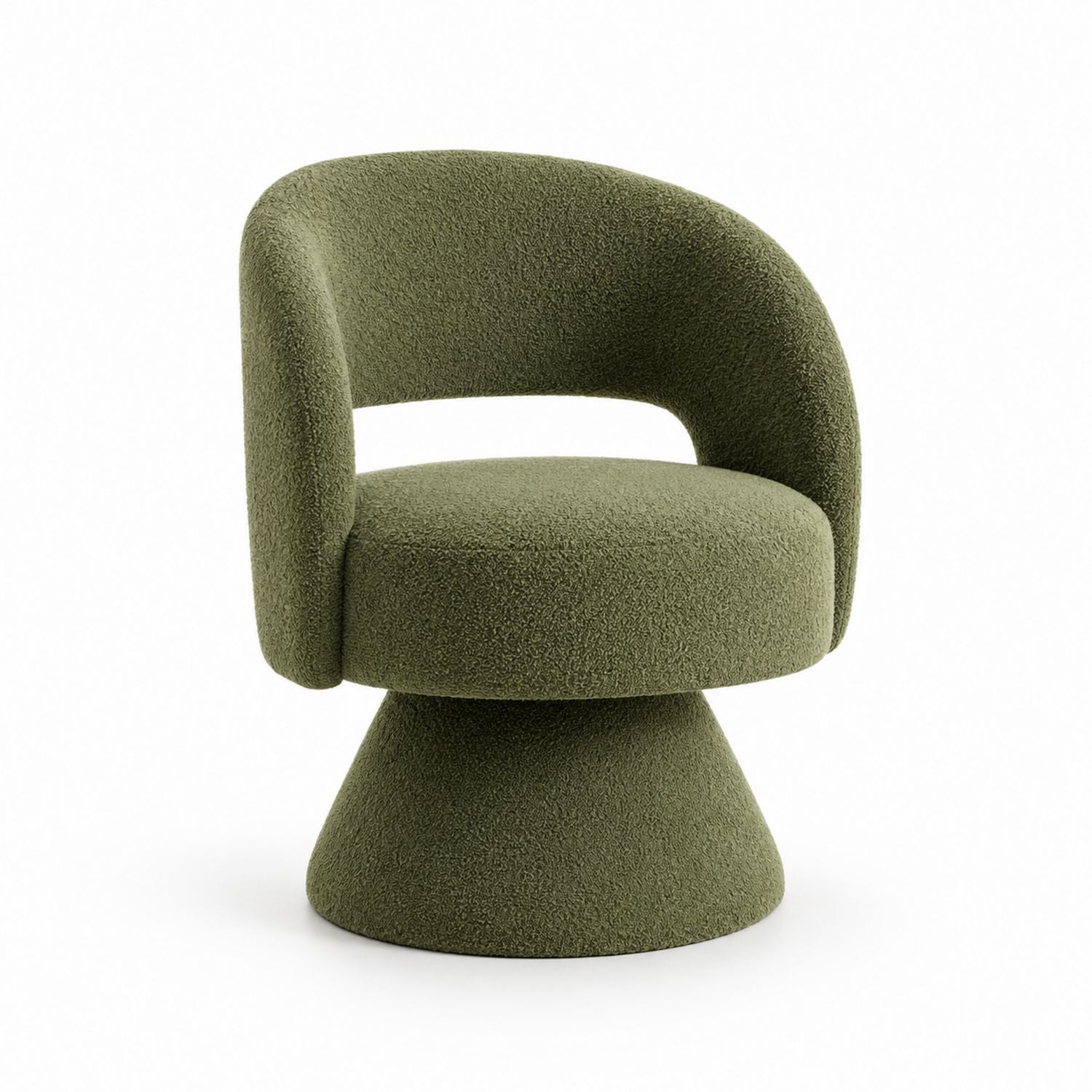 Bouclé Upholstered Swivel Chair in Green