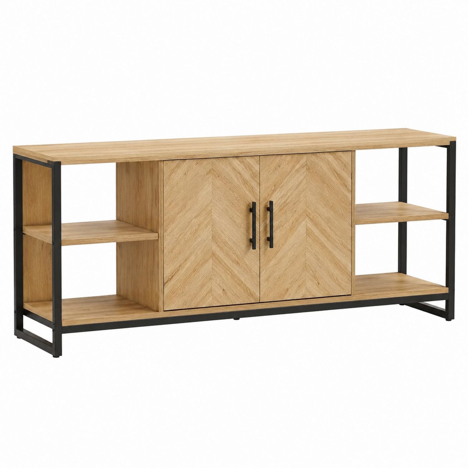 Wood and Metal TV Stand with Storage Shelves 150cm