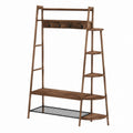Wood Hall Tree with Shelves and Iron Frame Dark Brown