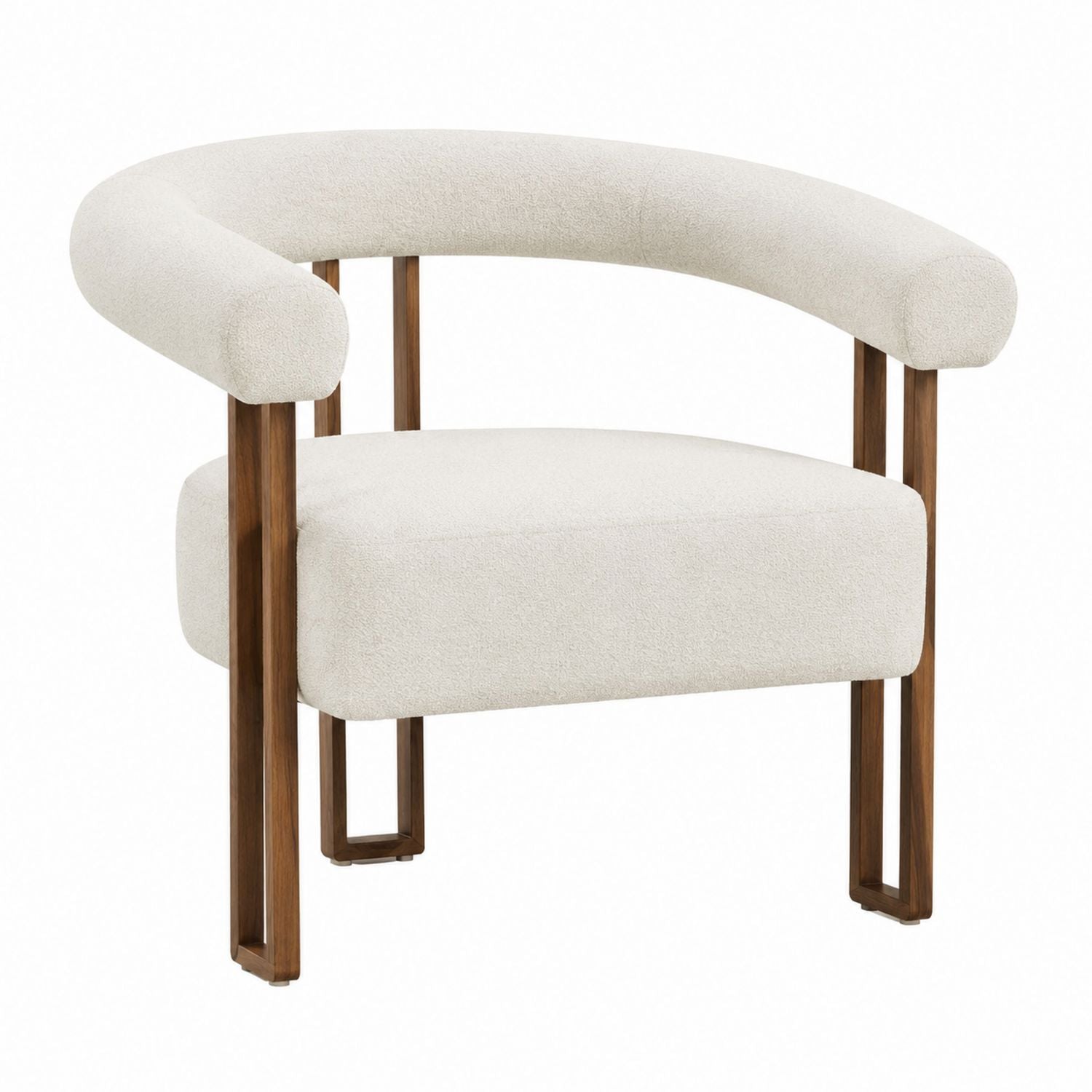 Modern Armchair Bouclé Fabric with Walnut Frame Beige 75x75x70 cm