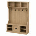 Wood Entryway Coat Rack with Hooks and Storage Compartments 180cm