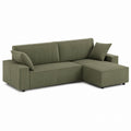 Green Corduroy L-Shaped Sectional Sofa with Cushions