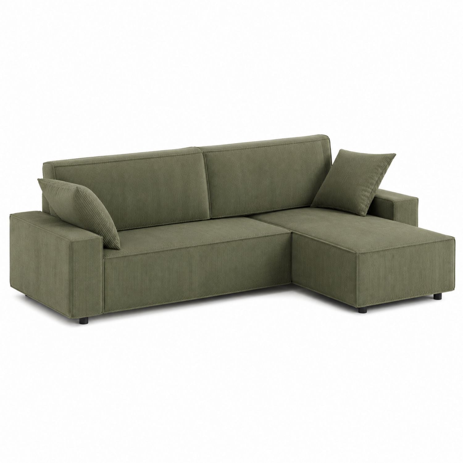 Green Corduroy L-Shaped Sectional Sofa with Cushions