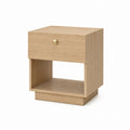 Wooden Nightstand with Drawer and Shelf Oak Finish 45cm Height