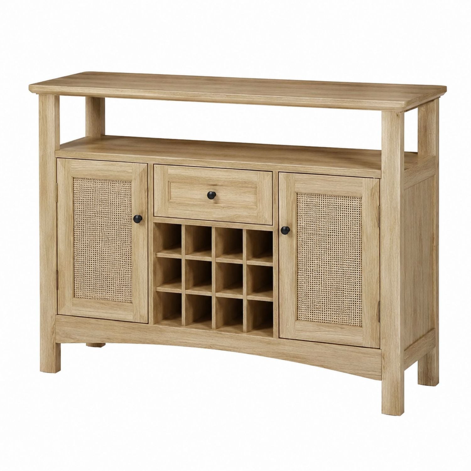 Wooden Bar Cabinet with Wine Rack and Rattan Doors 120cm x 40cm x 90cm