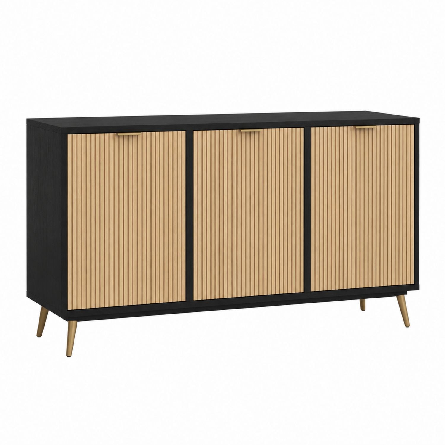 Wooden Sideboard Buffet with Black and Natural Slatted Doors 150cm