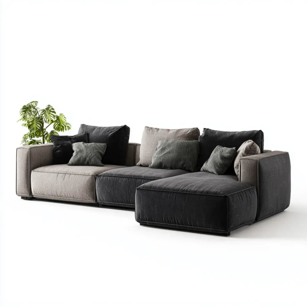 Sectional Sofa Set Fabric Upholstery 300x150x85 cm - Dark Grey/Light Grey - Contemporary Design