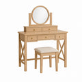 Wood Vanity Set with Mirror and Stool, Natural Finish