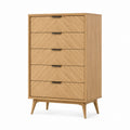 Oak Wood 5-Drawer Tall Dresser Natural Finish 120cm Height