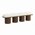 Wood and Cream Upholstered Bench with Cylindrical Legs 180cm