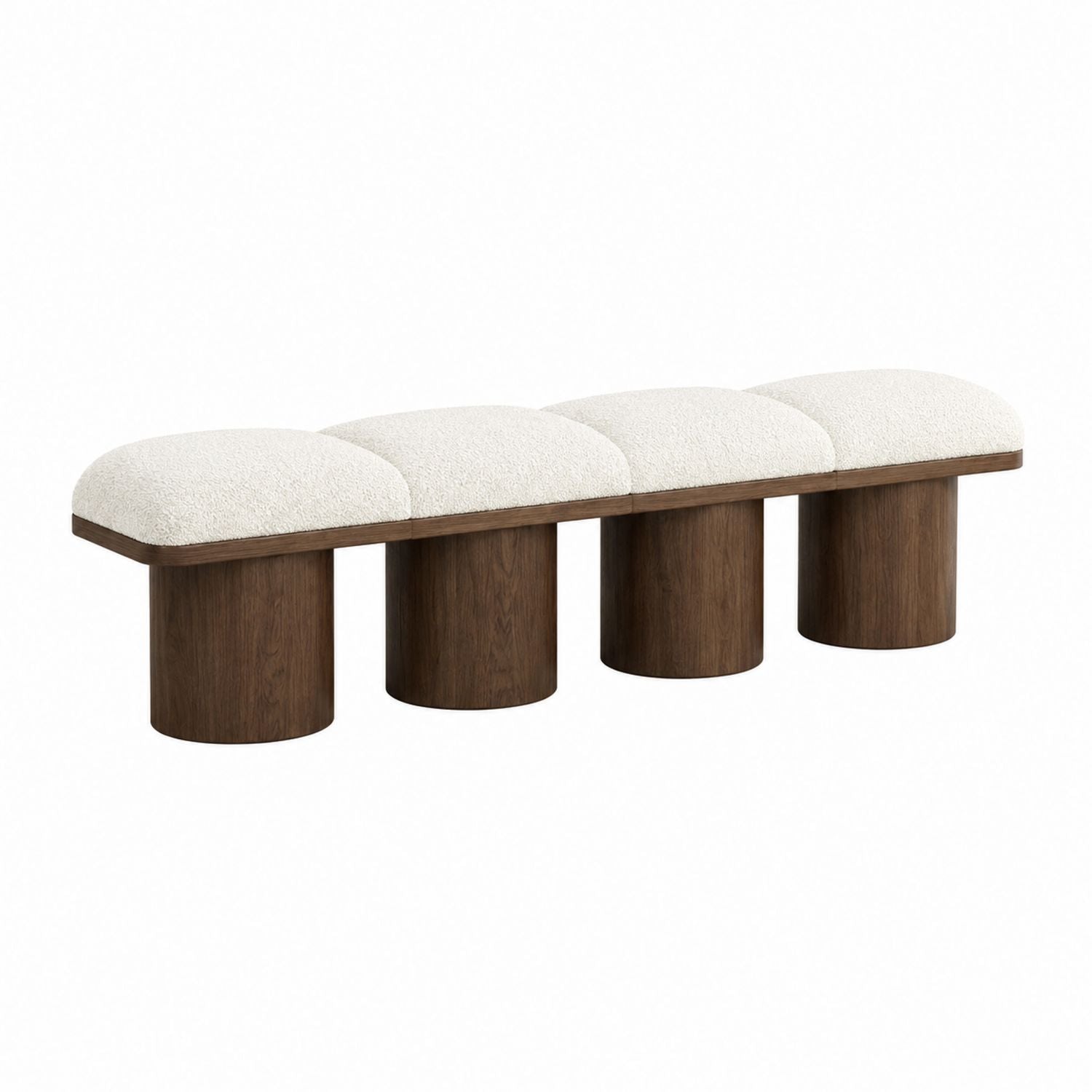 Wood and Cream Upholstered Bench with Cylindrical Legs 180cm