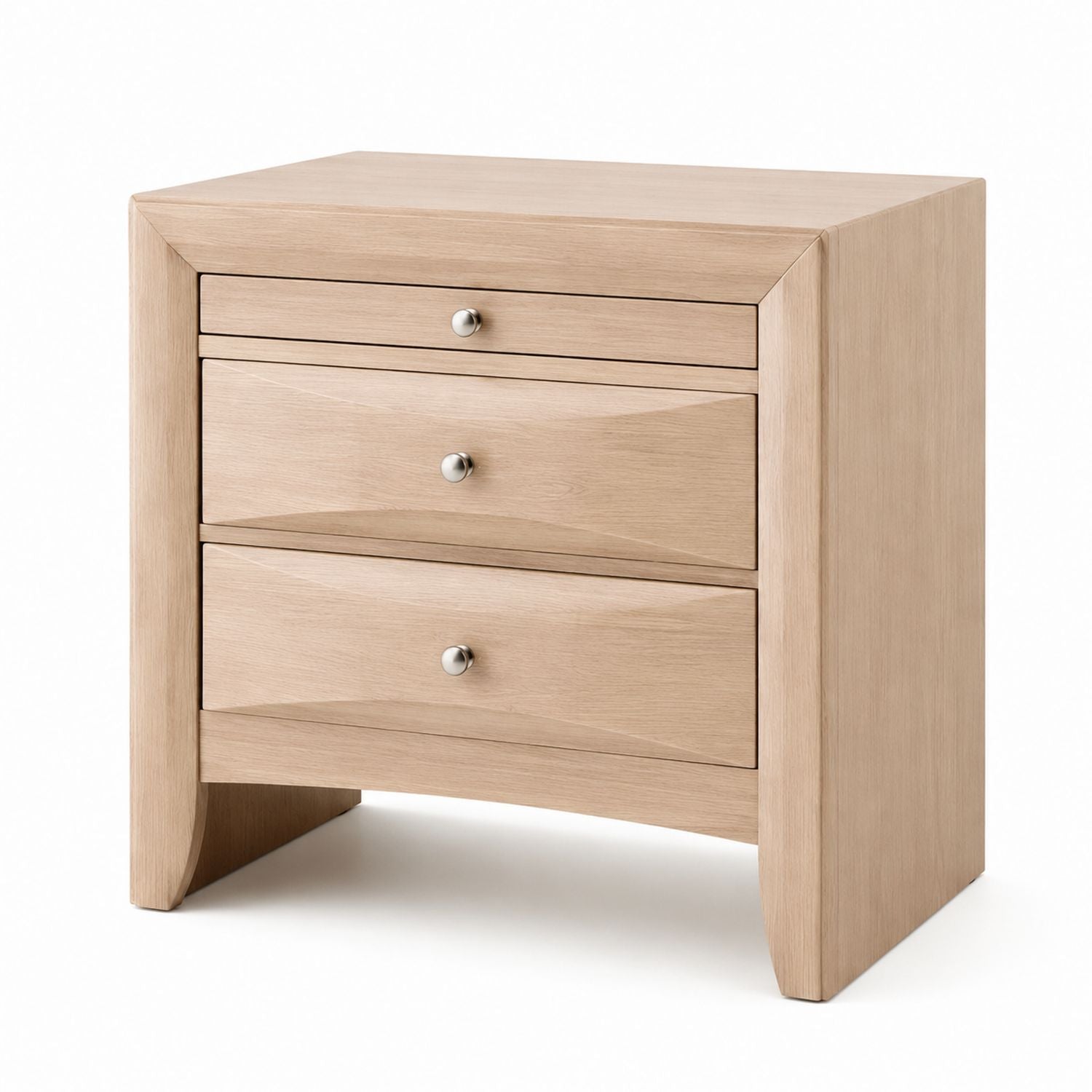 Wood Nightstand with 3 Drawers, Light Oak, 60cm x 40cm x 55cm