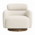 Bouclé Upholstered Swivel Chair Beige with Wooden Base