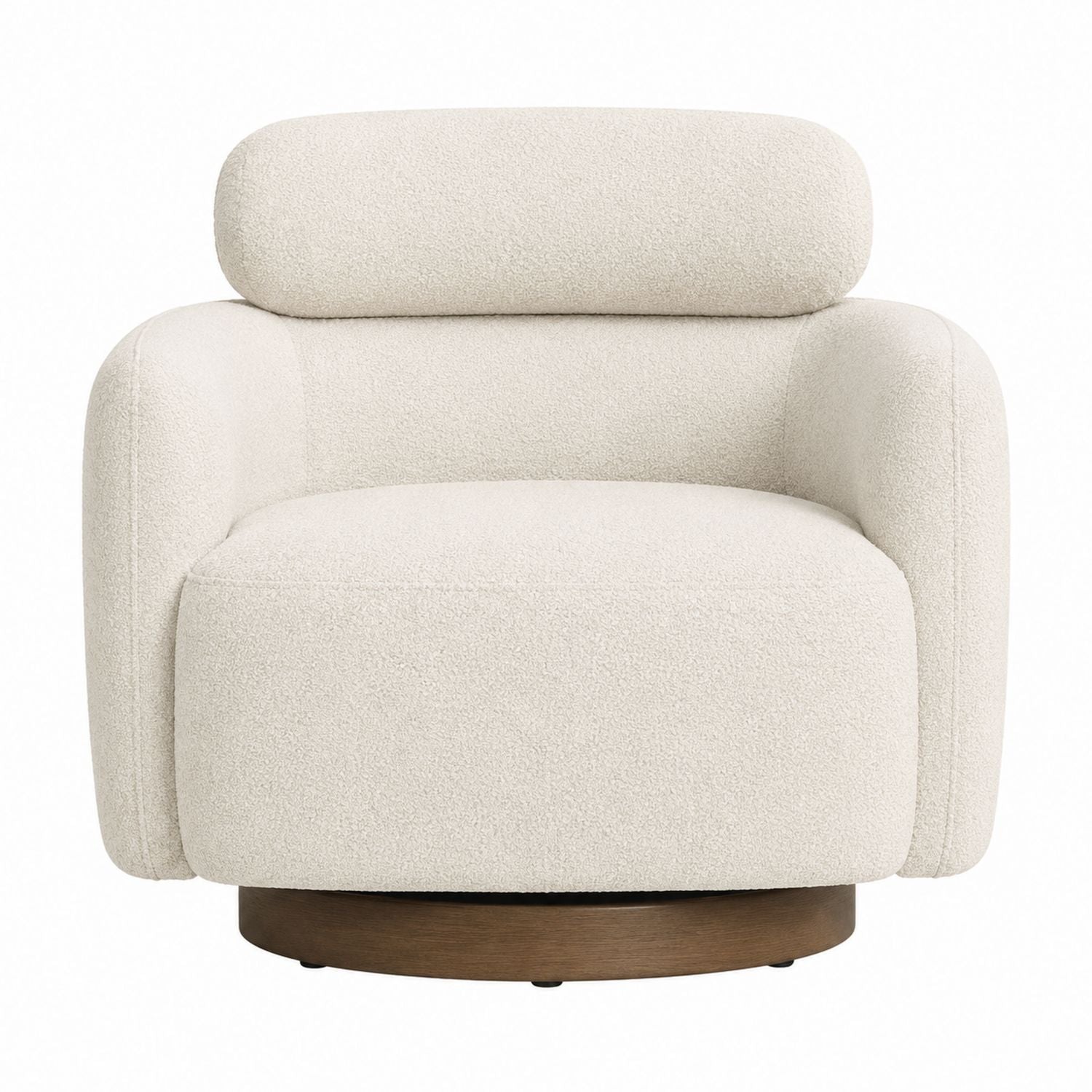 Bouclé Upholstered Swivel Chair Beige with Wooden Base