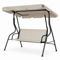 Outdoor Swing Chair Steel Frame Polyester Beige Canopy and Seat 3-Person