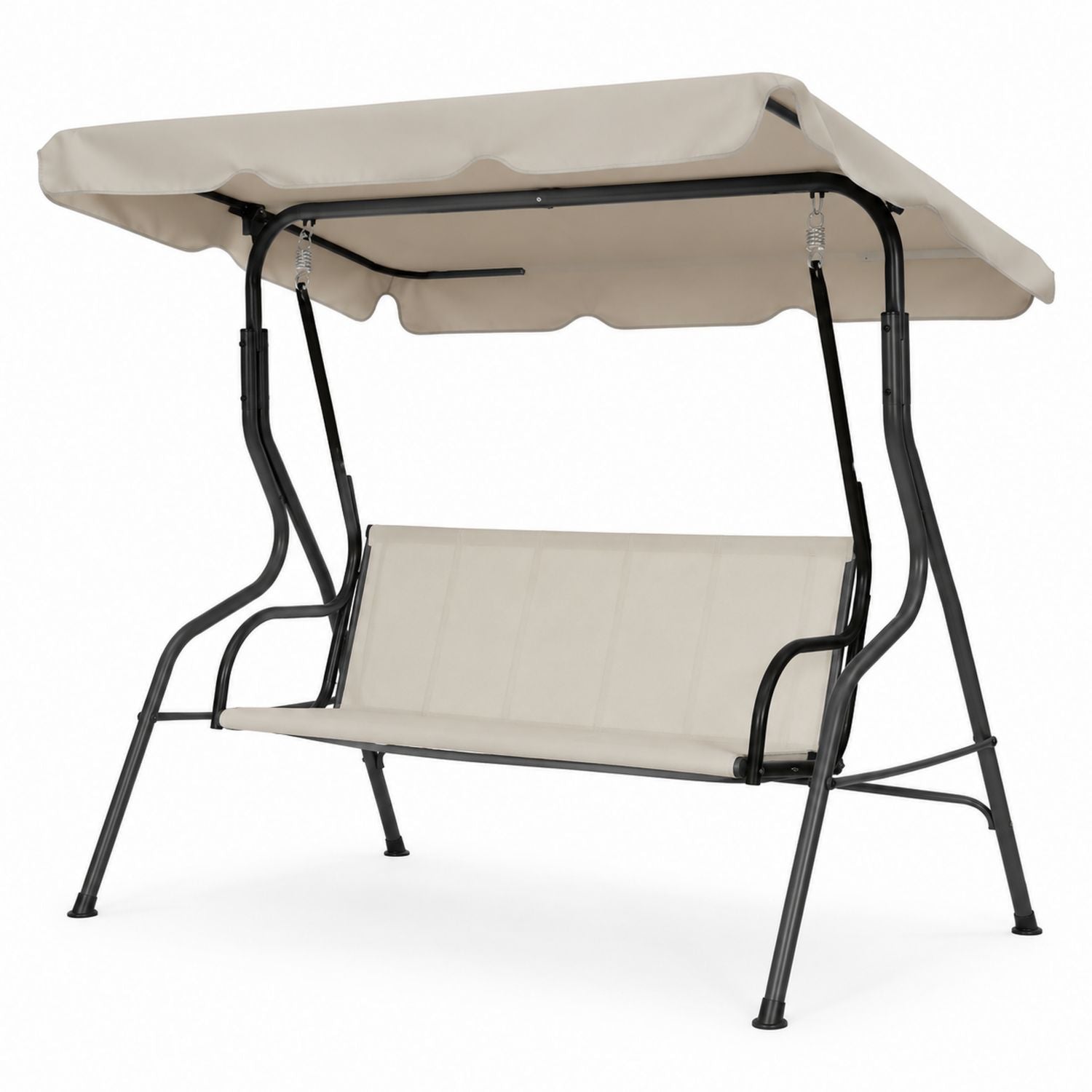 Outdoor Swing Chair Steel Frame Polyester Beige Canopy and Seat 3-Person