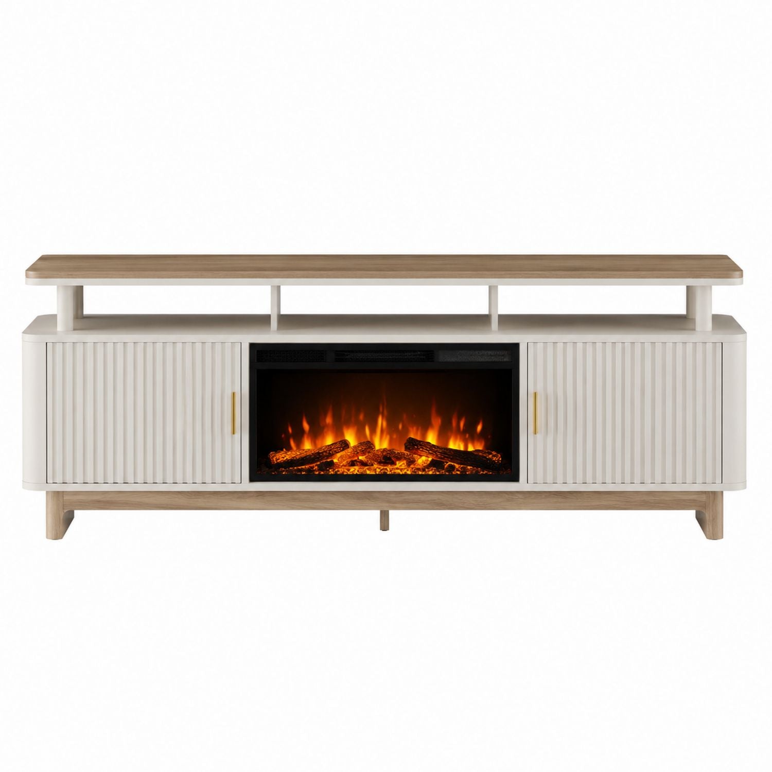 Wood Finish Electric Fireplace TV Stand 70 inches White