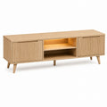 Oak Wood TV Stand with Shelves and Doors 180cm