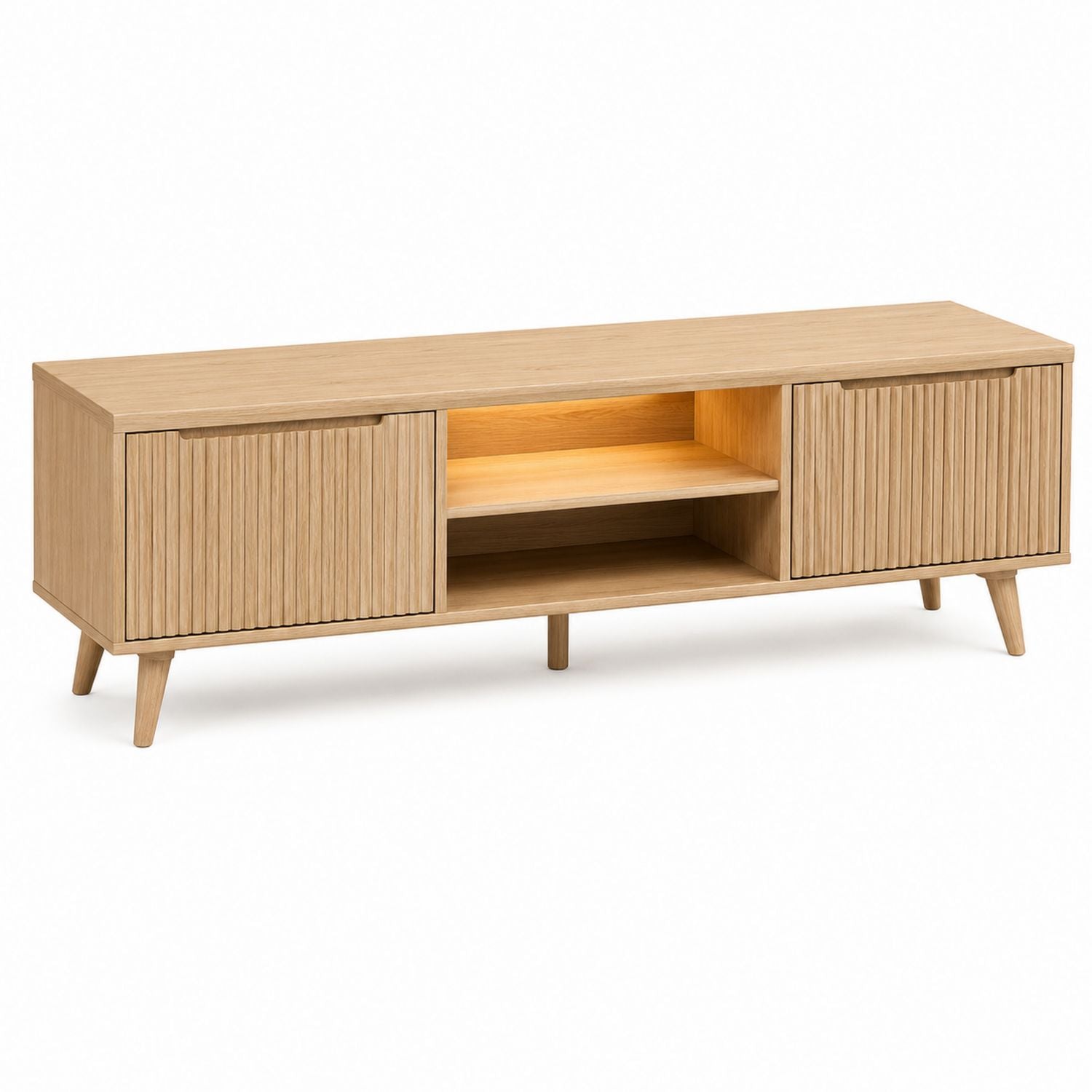 Oak Wood TV Stand with Shelves and Doors 180cm