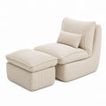 Beige Corduroy Lounge Chair and Ottoman Set