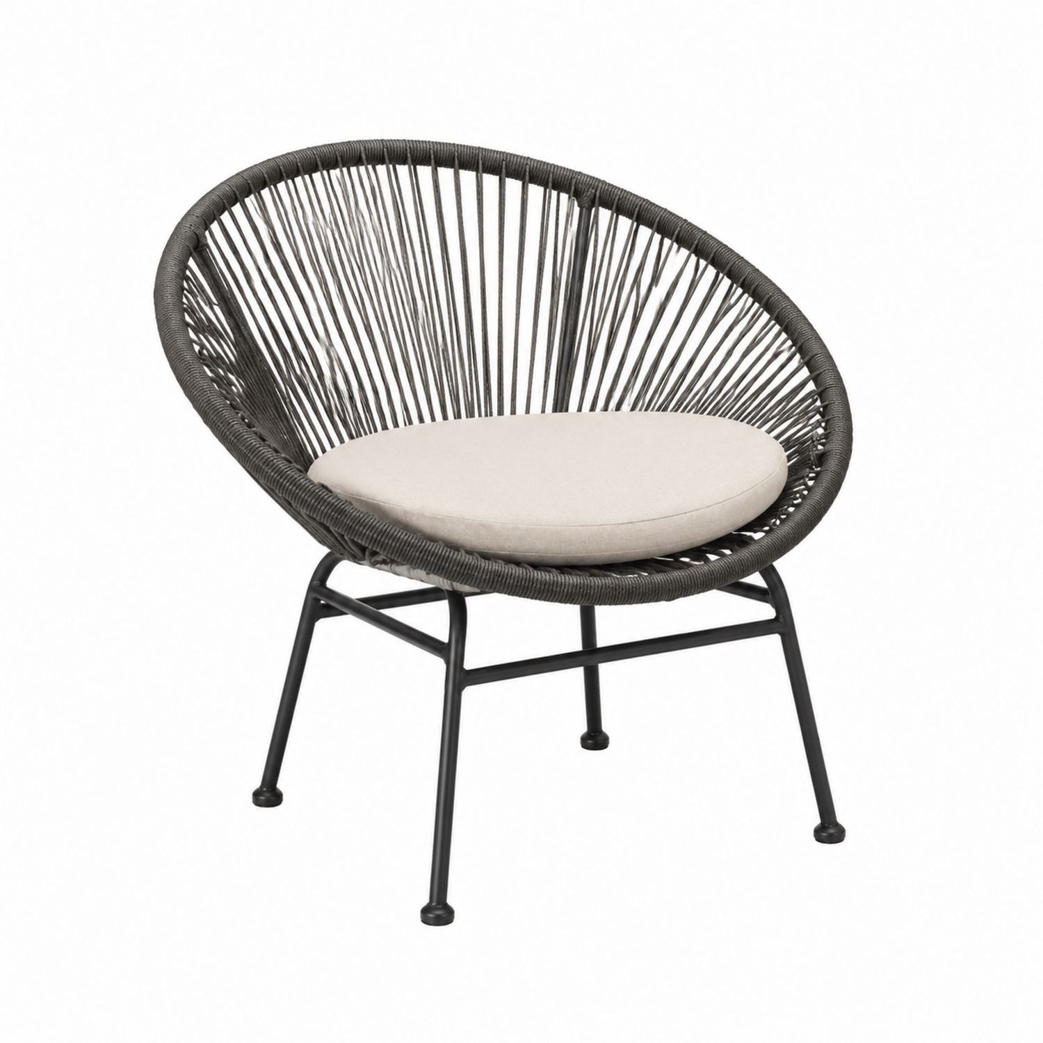 Steel Frame Rope Lounge Chair with Beige Cushion