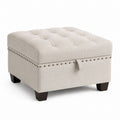 Square Tufted Fabric Storage Ottoman 76cm Beige