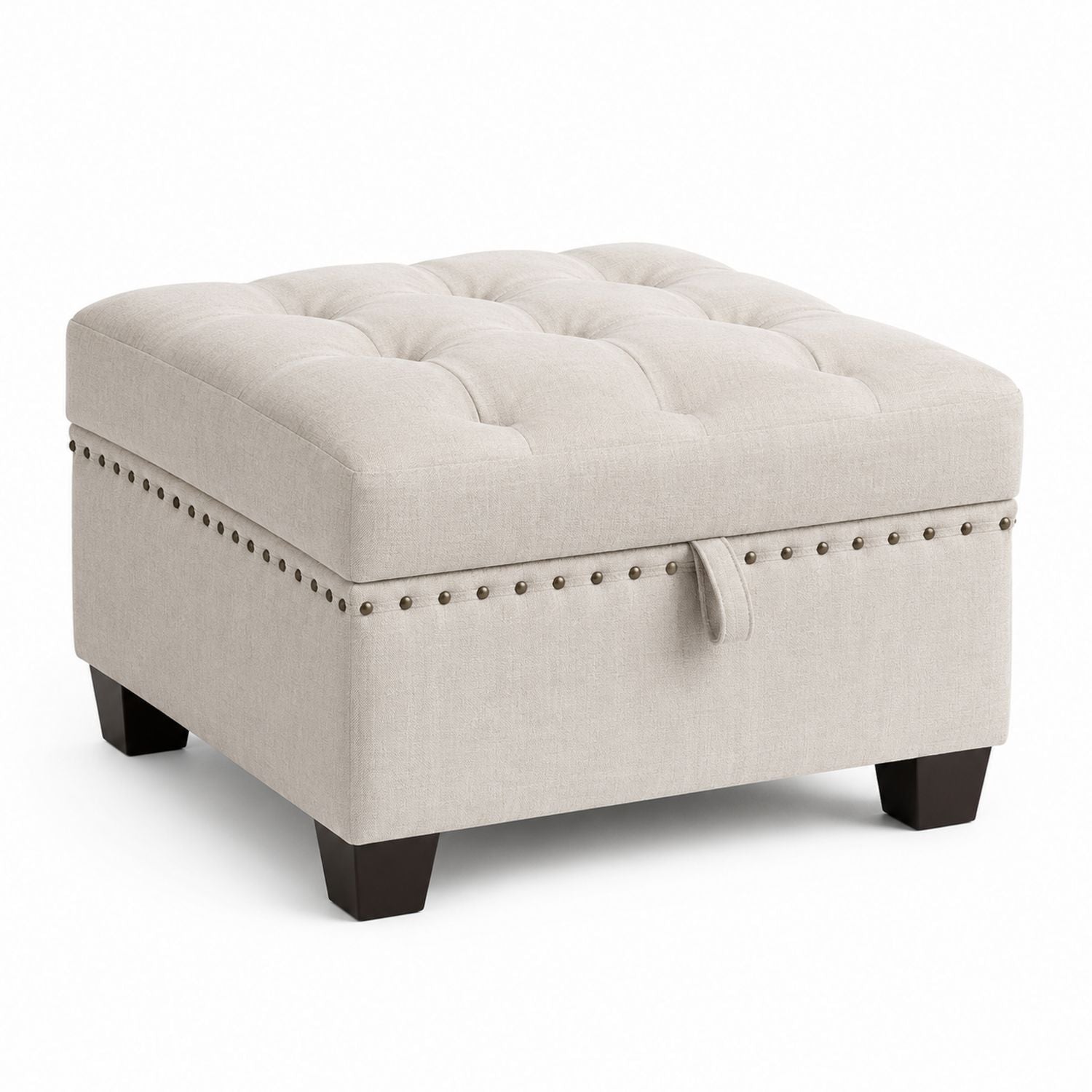 Square Tufted Fabric Storage Ottoman 76cm Beige