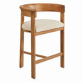 Oak Wood Bar Stool with Beige Polyester Fabric Seat