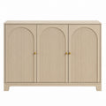 Wood Sideboard Buffet 3-Door MDF with Oak Veneer Beige