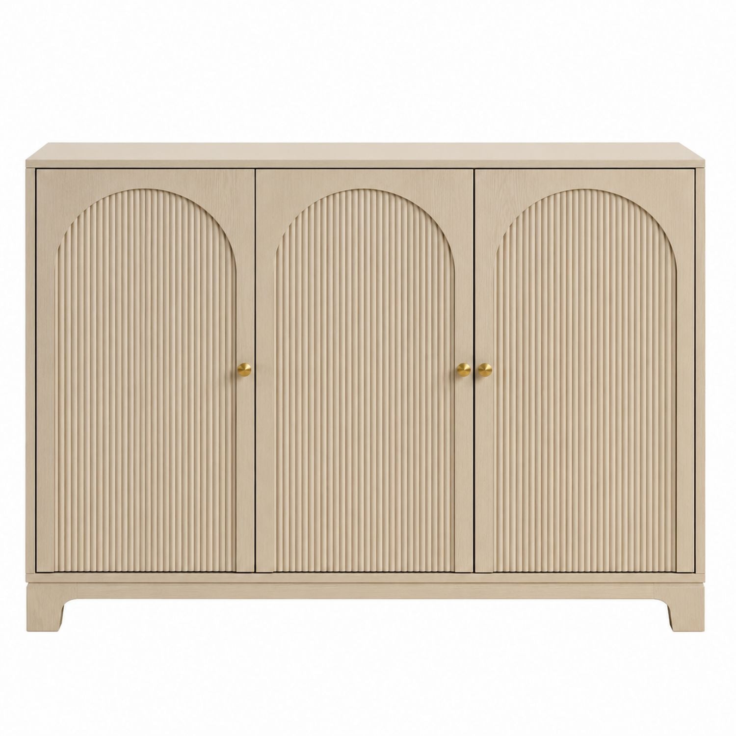Wood Sideboard Buffet 3-Door MDF with Oak Veneer Beige