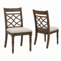 Set of 2 Wooden Dining Chairs with Upholstered Seats Brown Beige