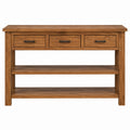 Oak Wood Console Table with Drawers and Shelves 120cm