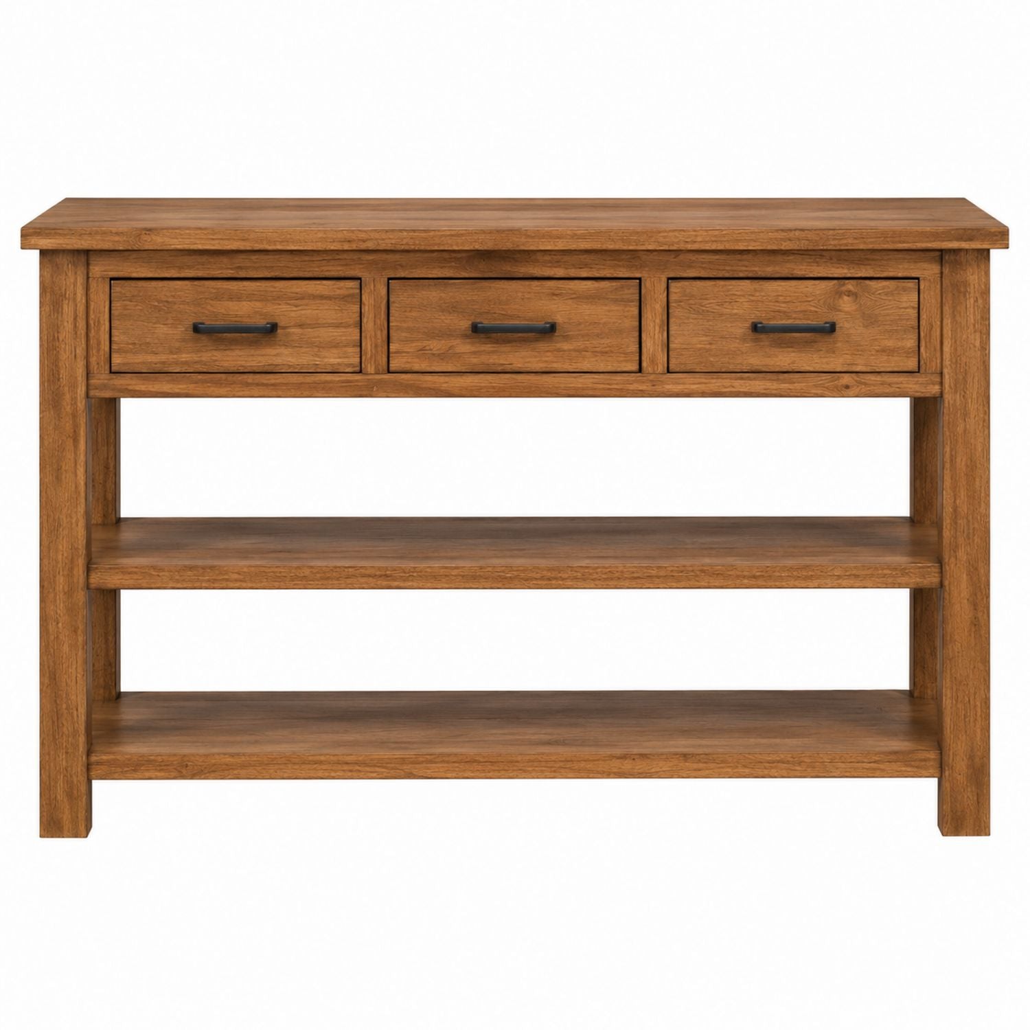 Oak Wood Console Table with Drawers and Shelves 120cm
