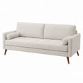 Rectangular Linen Fabric Sofa with Wooden Legs Beige 220cm