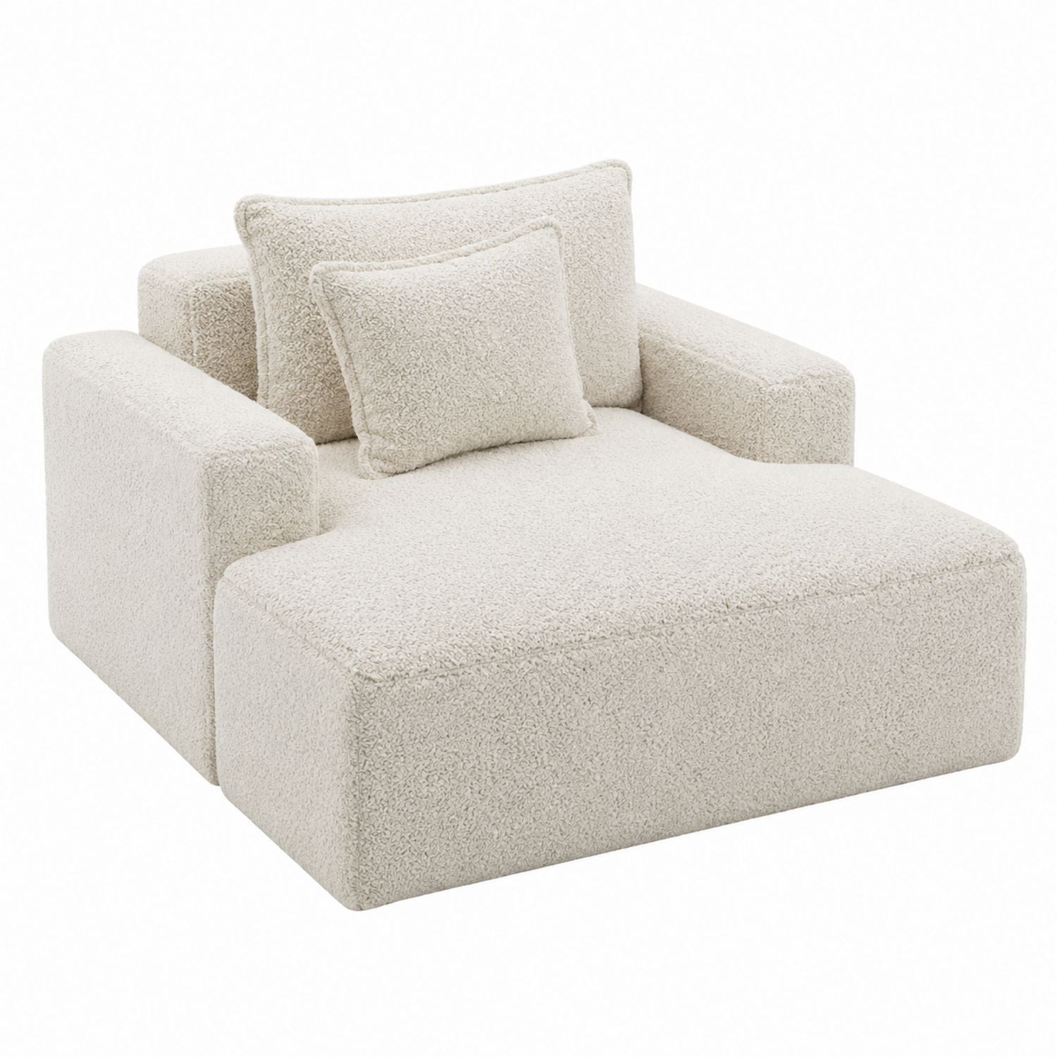Bouclé Fabric Sectional Chair Beige 90cm x 120cm x 74cm