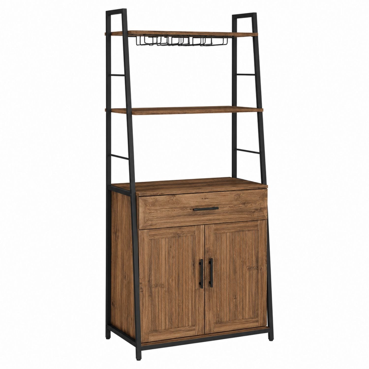 Wooden Storage Cabinet with Metal Frame and Shelves