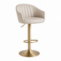 Adjustable Beige PU Leather Bar Stool with Gold Metal Base