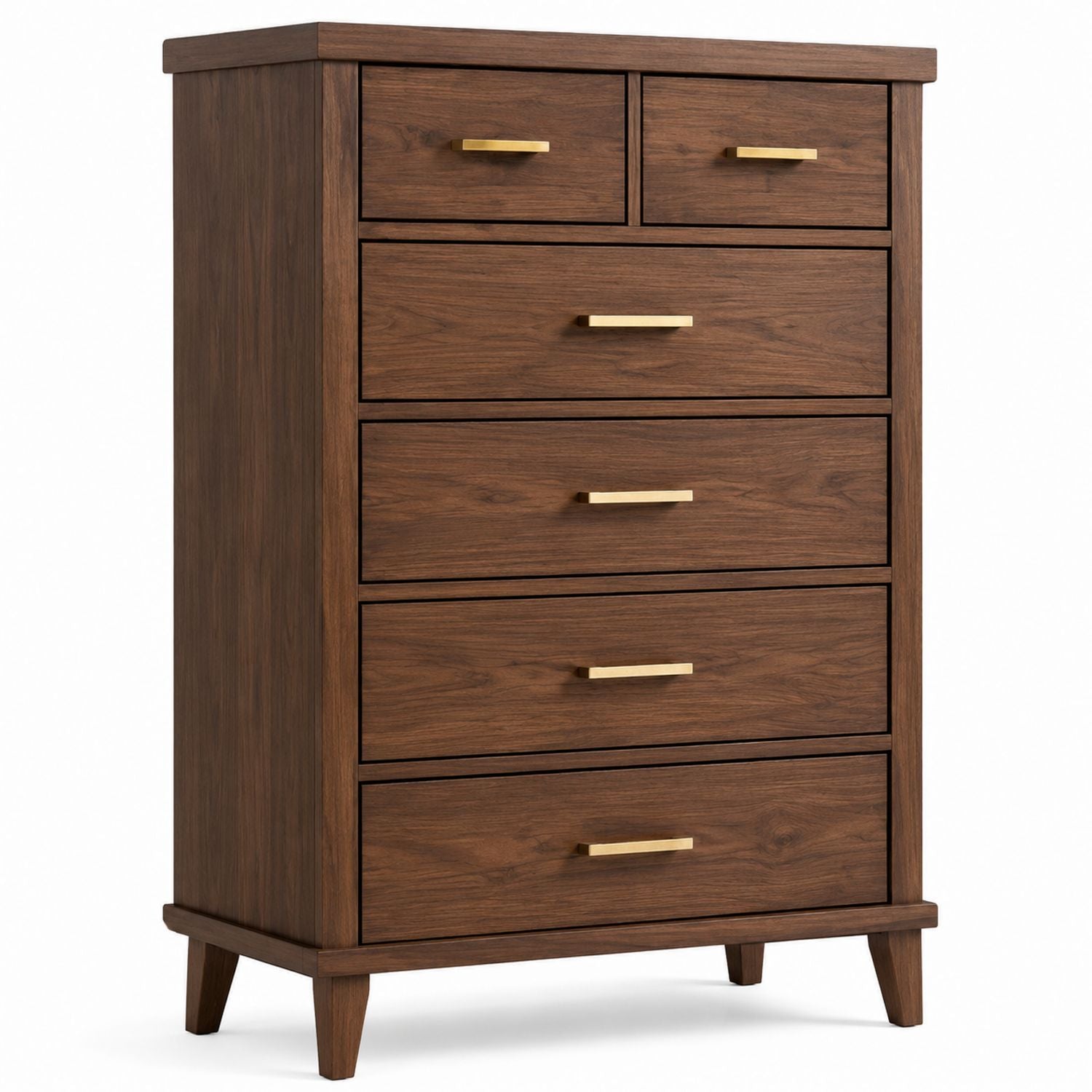 Wooden Chest of Drawers with Brass Handles 5-Drawer Brown 120cm