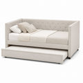 Fabric Upholstered Daybed with Trundle Twin Size Beige