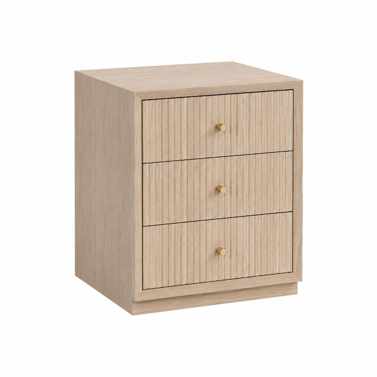 Wooden 3-Drawer Nightstand Oak Finish with Metal Handles